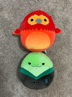 Set 2 Squishmallows 8" Harry Potter Fawkes the Phoenix Slytherin Snake Plush